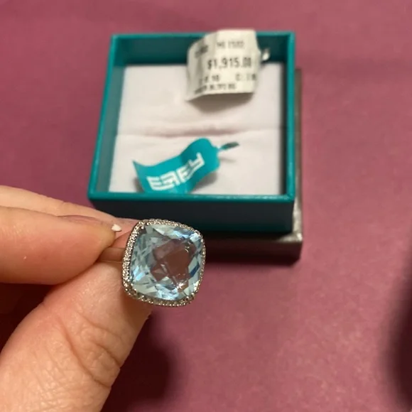 EFFY 14K White Gold, Diamond & amp. Blue Topez Solitaire Ring Size 7 -$1,915.00 - Picture 4 of 4